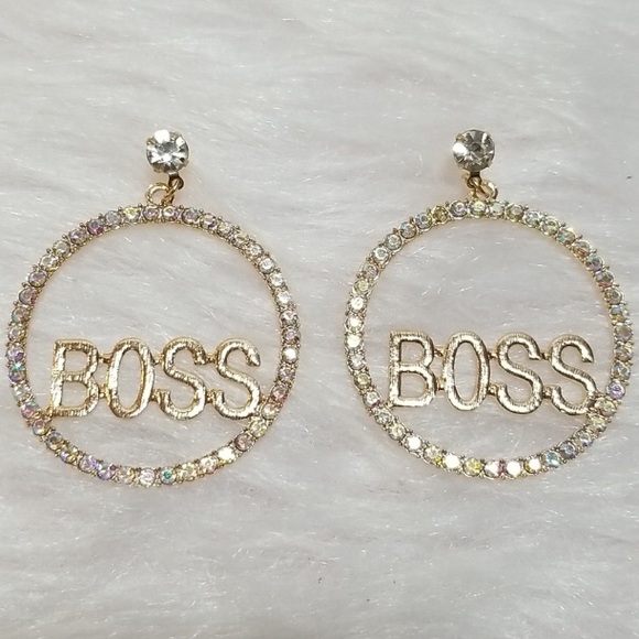 Sassy Jewelry - Sassy Gold Rhinestone Hoop Boss Earrings